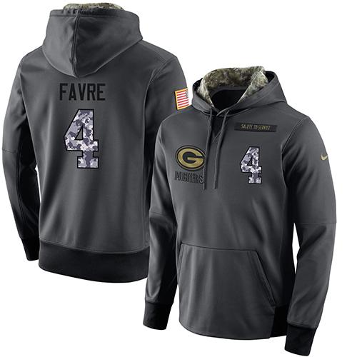 NFL Men's Nike Green Bay Packers #4 Brett Favre Stitched Black Anthracite Salute to Service Player Performance Hoodie